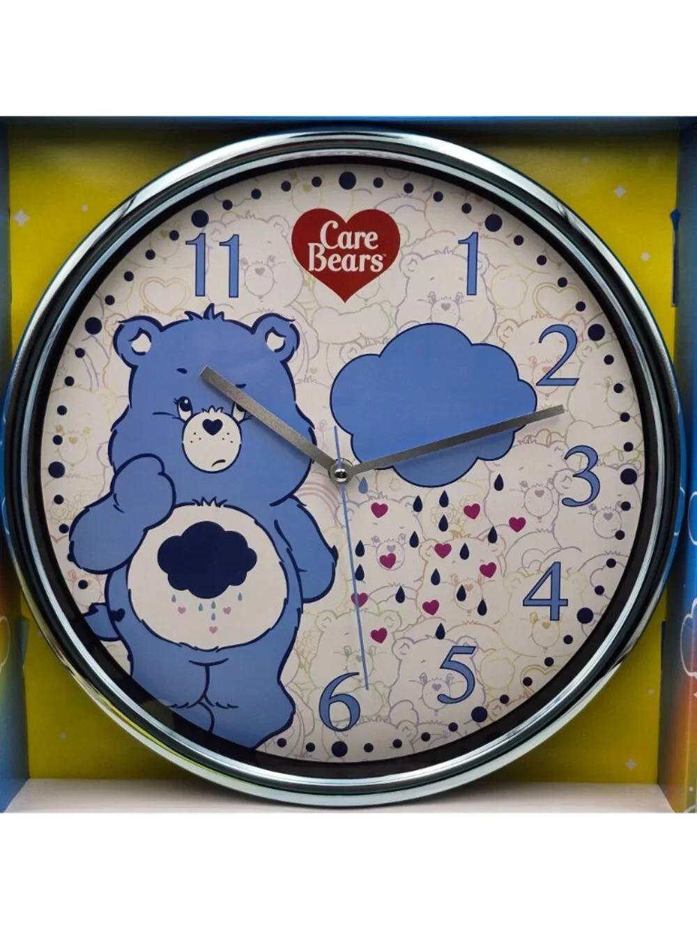 Care Bears Grumpy Blue Chrome 12 Inch Round Wall Clock Accutime New In Box